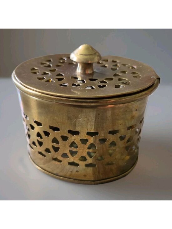 Unbranded Other - Brass Trinket Box Pierced Lattice Incense Holder Vintage CatchallBoho 2.75"